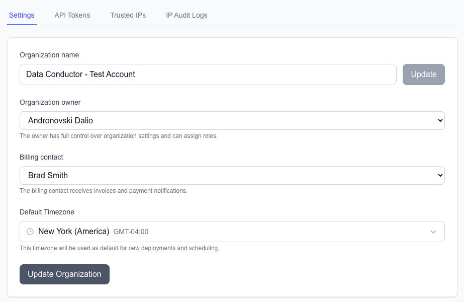 Organization Details Tab